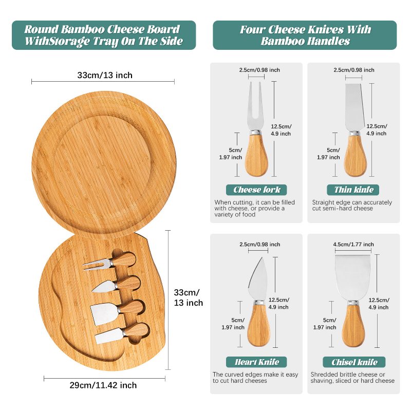 Ostskärbräda Och Knivset Snackbricka Ingår 4 Knivar I Rostfritt Stål Personlig Bricka För Kött Vin & Ost Bambu Serveringsbricka För Underhållning Och Servering