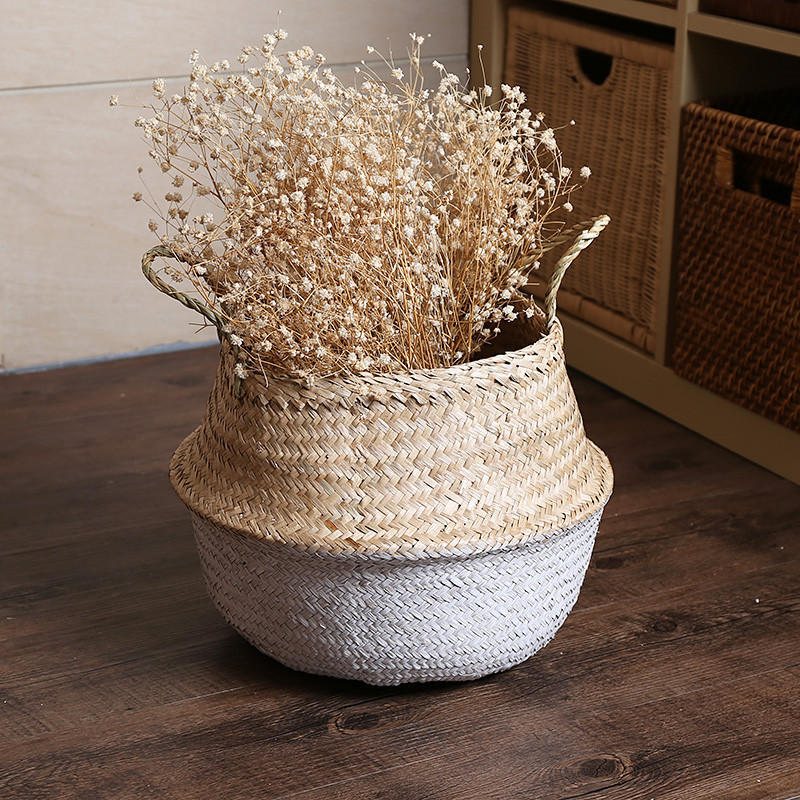 Seagrass Belly Storage Baskets Shopping Bag Box Organizer Plant Kruka Halvgrön