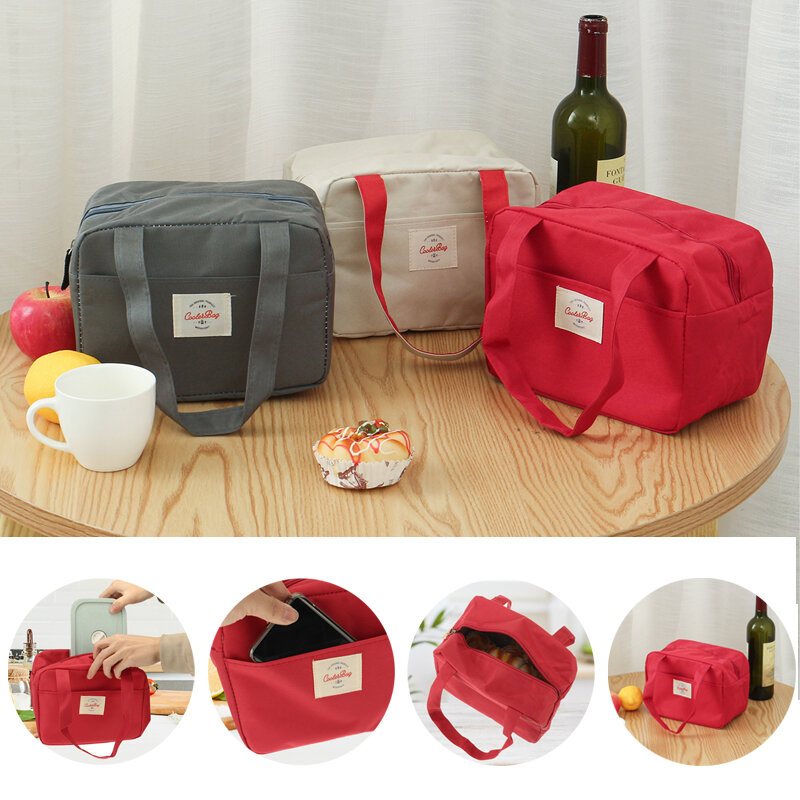 Tote Familj Resor Picknick Dryck Frukt Mat Färsk Värmeisolerad Kvinnor Män Bento Lunch Box Bag