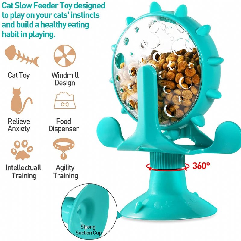 Cat Food Dispenser Leksakspussel Slow Feeder Interactive Rotating Windmill