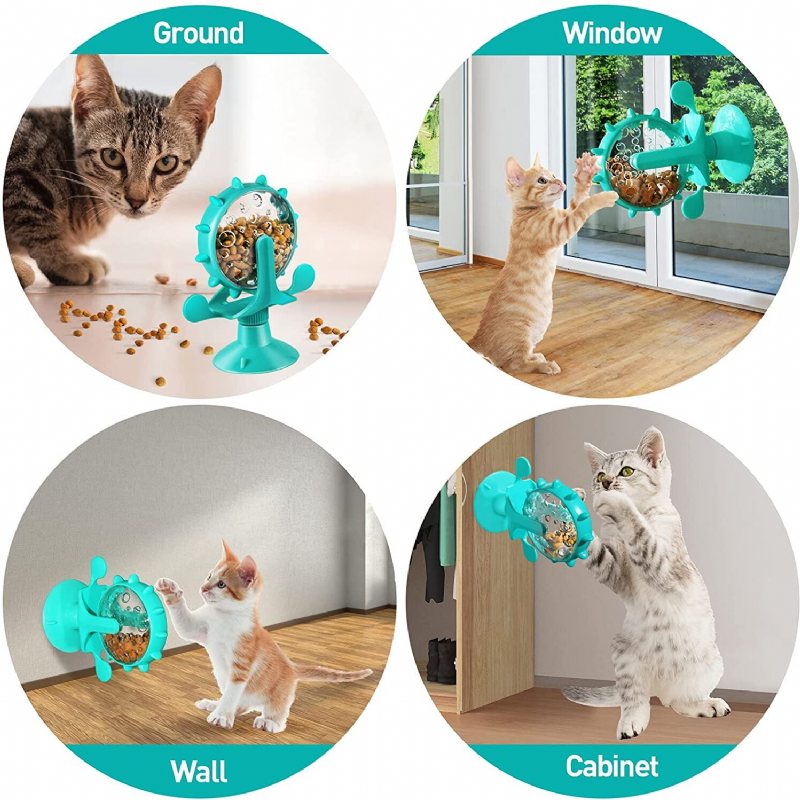 Cat Food Dispenser Leksakspussel Slow Feeder Interactive Rotating Windmill