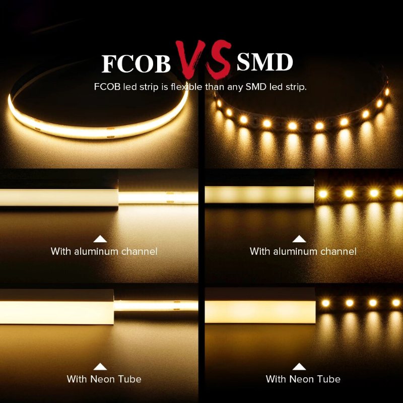 12v/24v Led Nattljusremsa 360/528 Leds Flexibel Fcob Cob Led-ljusremsa Med Hög Densitet Med Föränderlig Färgtemperatur För Sovrumskök