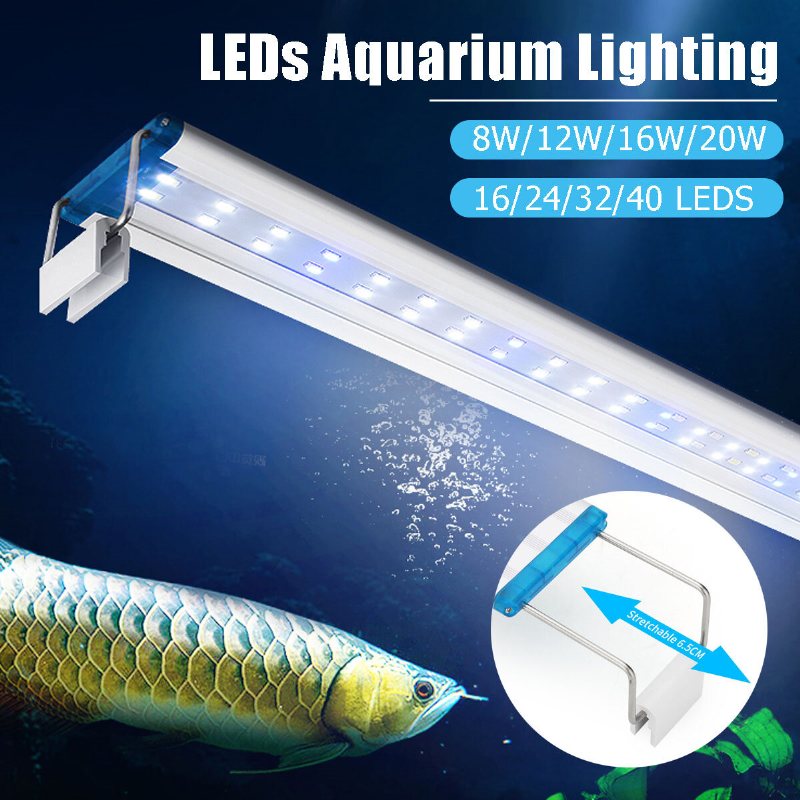 18-48 cm Akvariumlampa Aquarium Led-belysning Med Förlängningsbara Fästen Vita Och Blå Lysdioder Passar För Akvarium