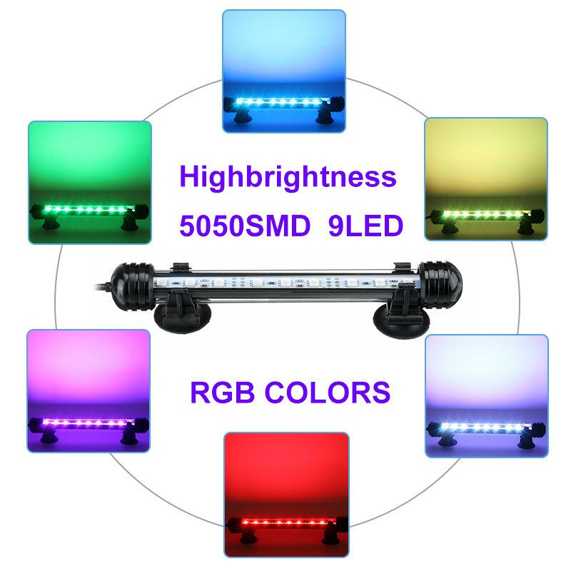 18cm 5050smd 9led Aquarium Fish Tank Rgb Light Nedsänkbar Vattentät Bar Strip Lampa