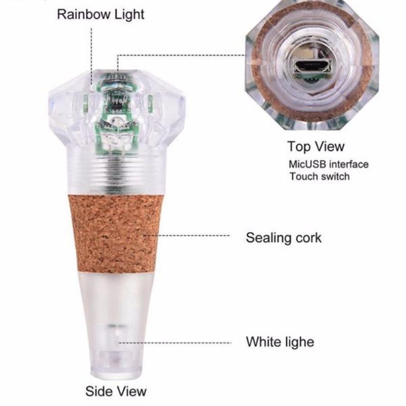 1w Färgglad Led-diamantform Vinflasklock Cork Light Usb Uppladdningsbar Hemfestdekor