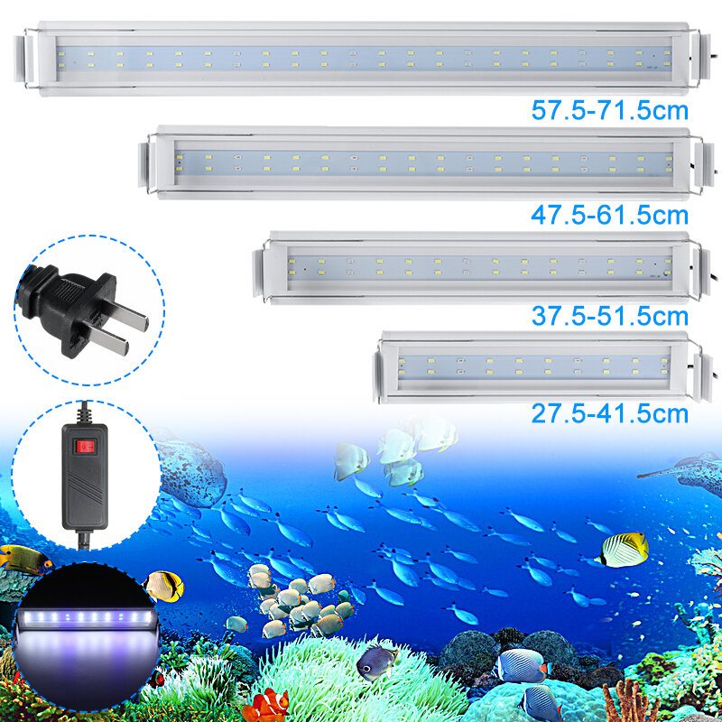 3/5/7/9w 220v Us-kontakt Fish Tank Lamp Led Energisnål Blå+vit Ljuslinjebrytare