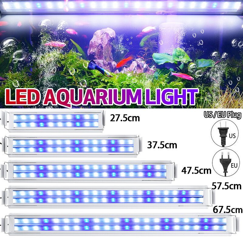 3/5/7/9w 220v Us-kontakt Fish Tank Lamp Led Energisnål Blå+vit Ljuslinjebrytare