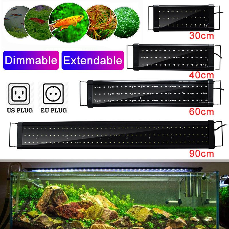 30/40/60/90 cm Led Aquarium Fish Tank Light Steglös Dimmer Smd2835 Vattengräslampa Ac100-240v