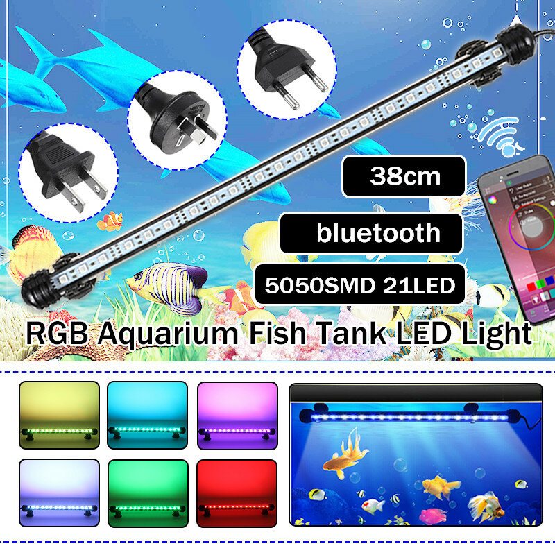 38cm Bluetooth App Rgb Led Aquarium Fish Tank Lights Dränkbar Strip Bar Lampa