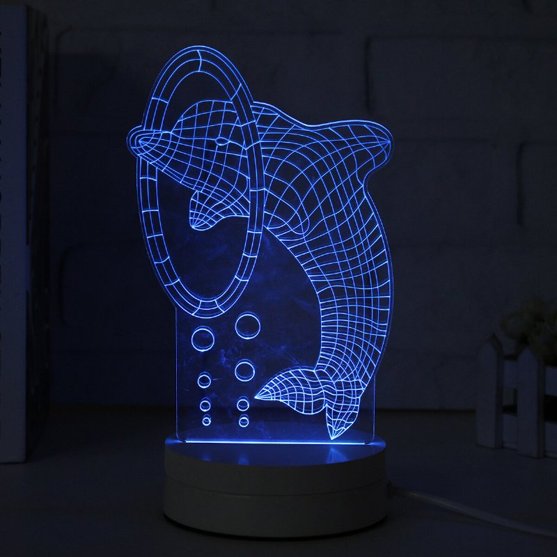 3d Flerfärgad Led Dolphin Mönster Nattlampa Med Switch Hem Party Decor 220v