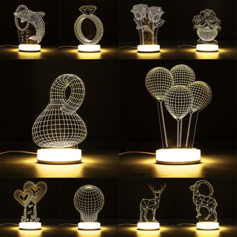 3d Illusion Usb Led Nattljus Varmvit Skrivbordsbordslampa Julpresent