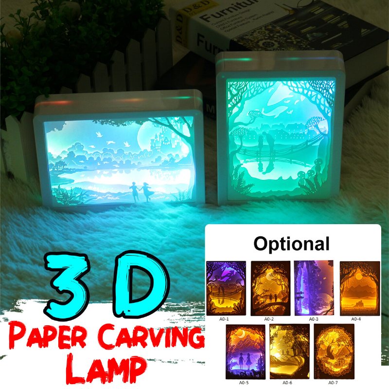 3d Paper Carving Lamp Art Creative Led Night Light Födelsedagspresent Romantisk Inredning