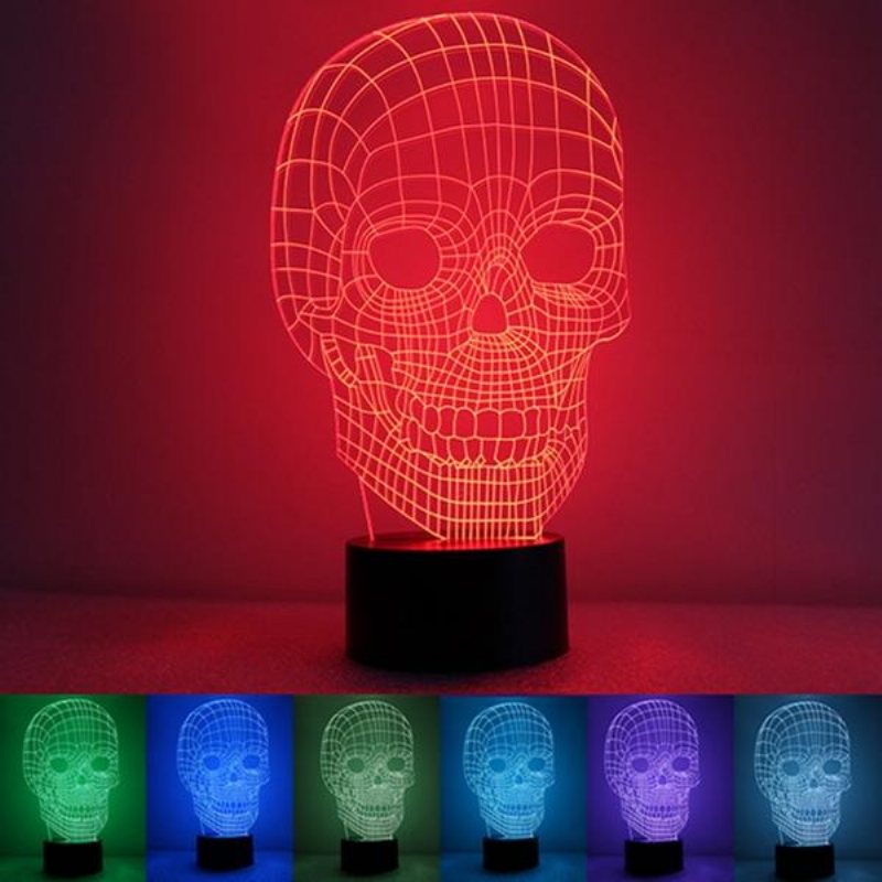 3d Skull Illusion Led Bordsbordslampa Usb 7 Färgskiftande Nattlampa Heminredning