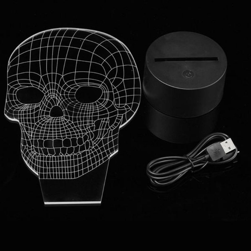 3d Skull Illusion Led Bordsbordslampa Usb 7 Färgskiftande Nattlampa Heminredning