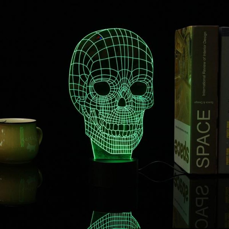 3d Skull Illusion Led Bordsbordslampa Usb 7 Färgskiftande Nattlampa Heminredning