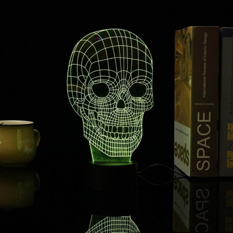 3d Skull Illusion Led Bordsbordslampa Usb 7 Färgskiftande Nattlampa Heminredning