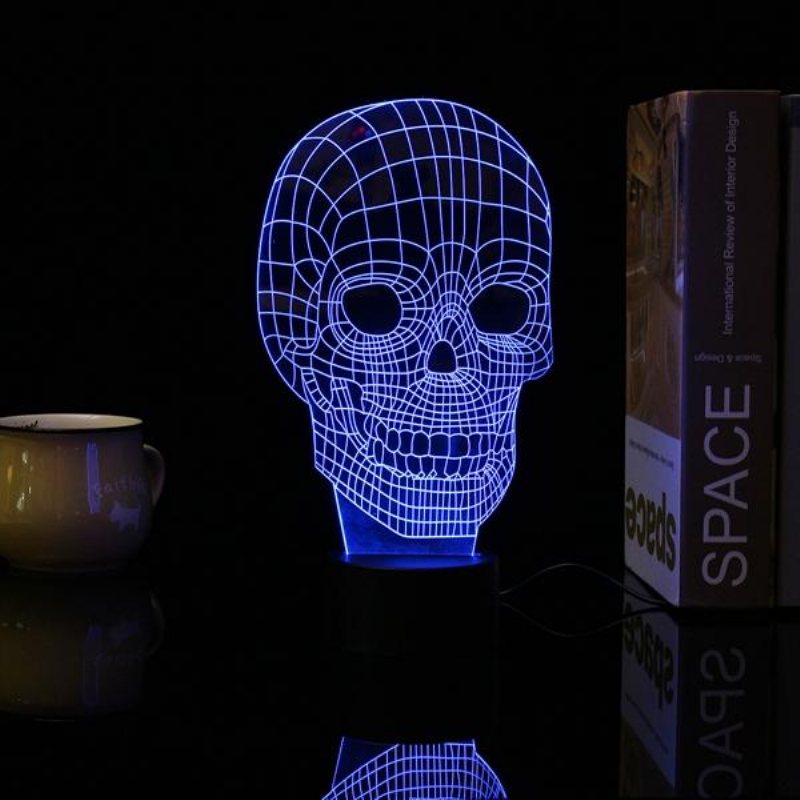 3d Skull Illusion Led Bordsbordslampa Usb 7 Färgskiftande Nattlampa Heminredning