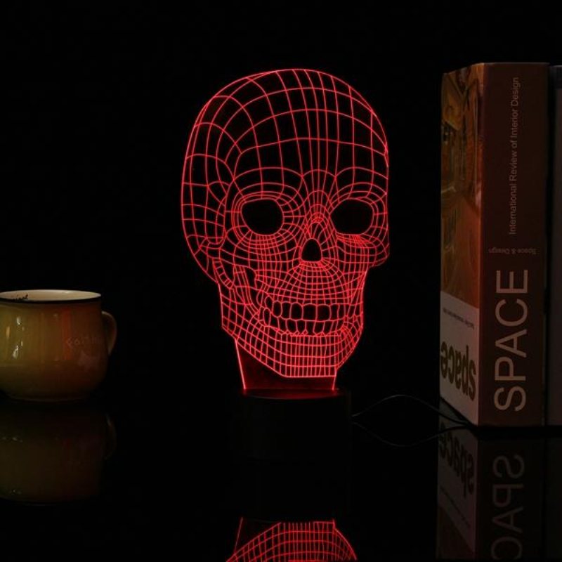 3d Skull Illusion Led Bordsbordslampa Usb 7 Färgskiftande Nattlampa Heminredning