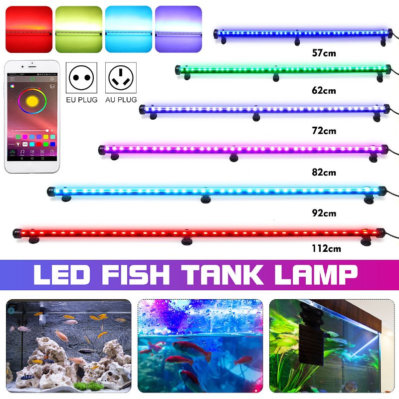 57-112cm Grb Aquarium Light Led Vattentät App Kontroll Fish Tank Underwater Lamp Dekor Belysning Plant Lampa