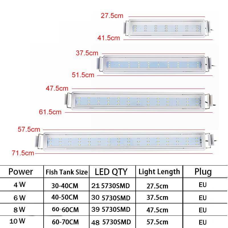 Aquarium Fish Tank Eu Plug Led Light Over-head Blå+vit Lampa Växter Månbelysning