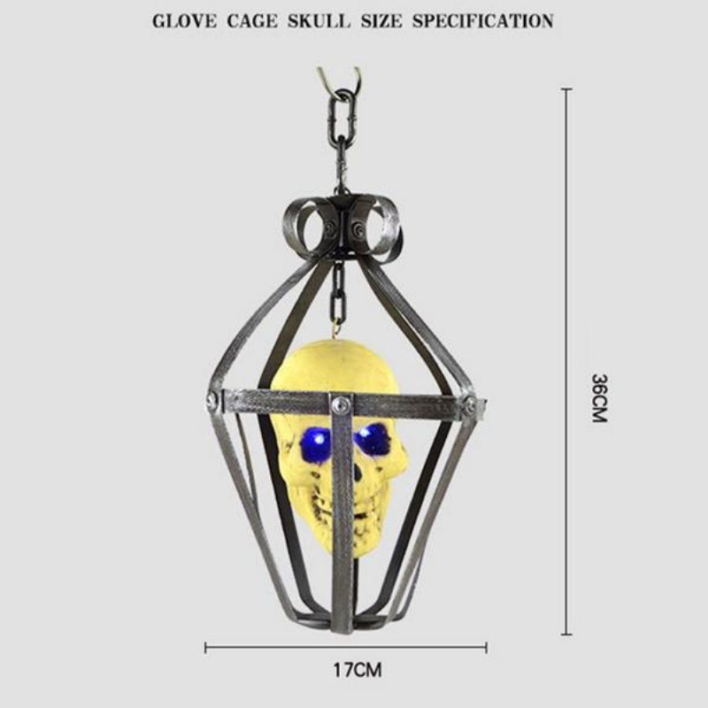 Bärbar Färgglad Blinkande Led Glödande Skalle Nattlampa Hängande Bur Halloween-festdekor