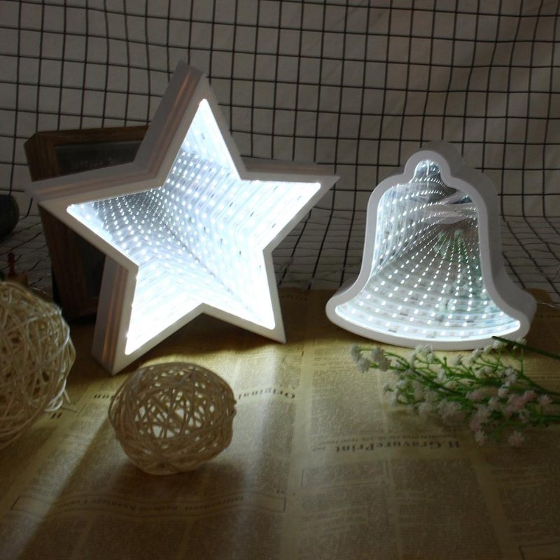 Creative Cute Star Mirror Lamp Led Tunnel Nattljus För Kid Gift Atmosphere Light Vit/varmvit