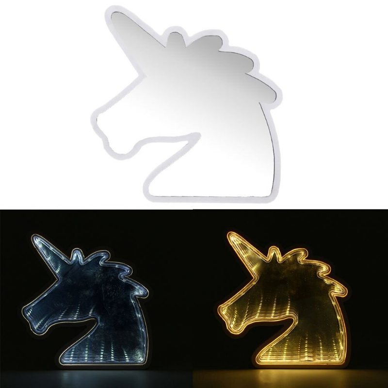 Creative Cute Unicorn Mirror Lamp Led Tunnel Night Light For Kid Atmosphere Vit/varmvit