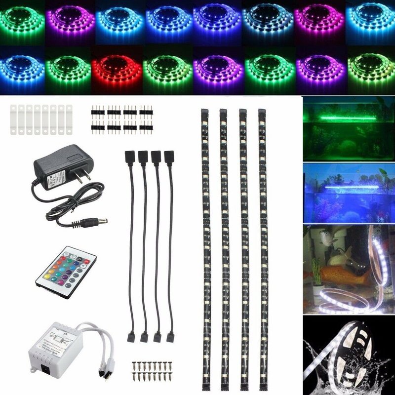 Dc12v 4pcs 50cm Vattentät Led Strip Light Rgb Utomhuslampa + 24keys Fjärrkontroll + Strömadapter