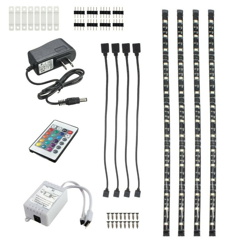 Dc12v 4pcs 50cm Vattentät Led Strip Light Rgb Utomhuslampa + 24keys Fjärrkontroll + Strömadapter