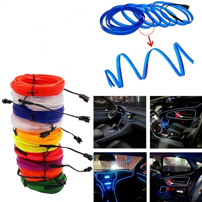 El Tråd Neonljus Flexibelt Rep Rör Auto Bil Inredning Led Strip Light Atmosfärslampa