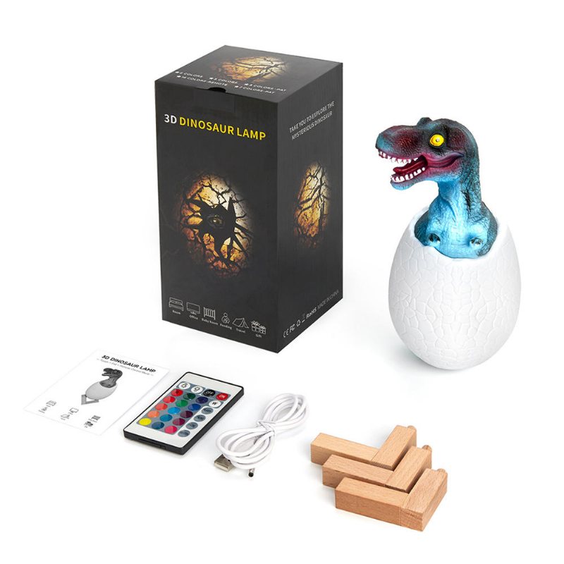 Kl-02 Dekorativ 3d Tyrannosaurus Ägg Smart Nattlampa 16 Färger Fjärrkontroll Touch Switch Led För Julklapp