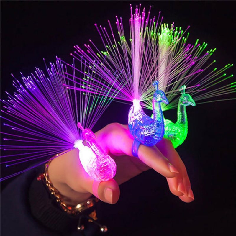 Kreativa Färgglada Peacock Finger Led-ljusring För Fester Jubel Nyhet Leksaker Present För Barn