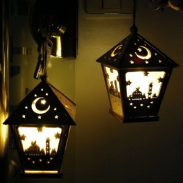 Led Diy House Trälampa Festival Dekorativt Nattljus Eid Mubarak Ramadan