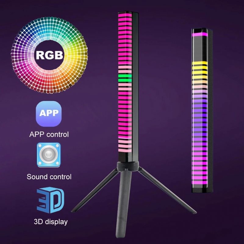 Ljudkontroll 3d Display Pickup Rytm Ljus Rgb Musik Ambient Led Nattljus Bar App Styr Bil Atmosfär Färgglad Rörlampa