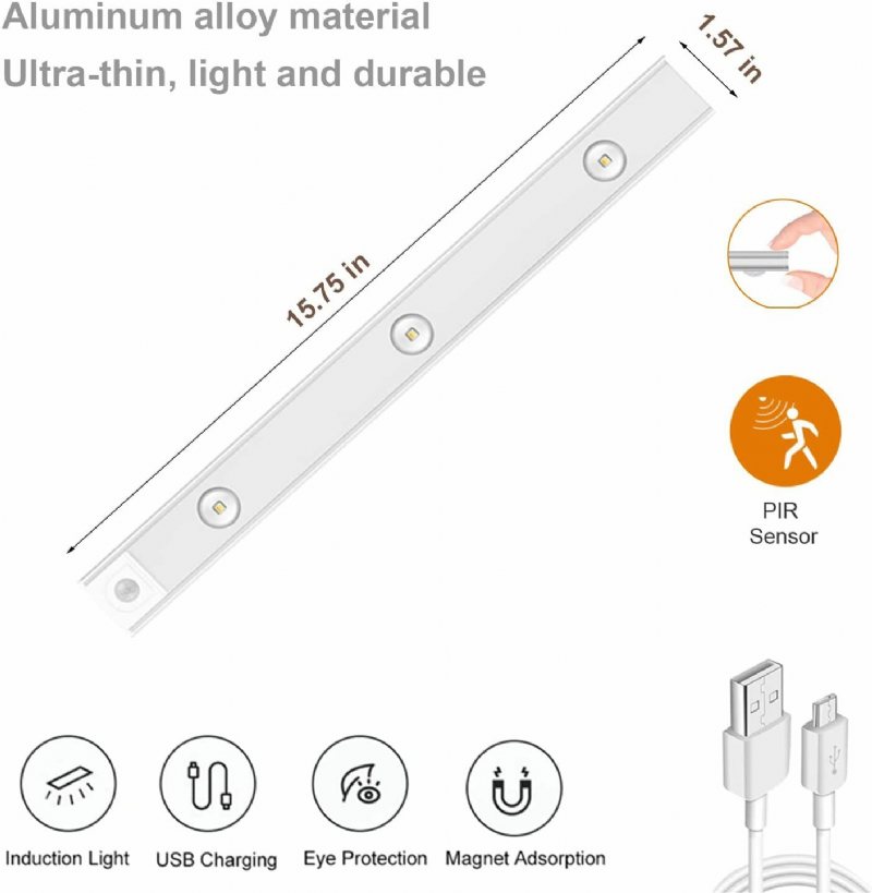Rörelsesensor Under Skåp Ljus Dimbar Garderobslampa Trådlös Uppladdningsbar Magnetljus Köksnattlampa
