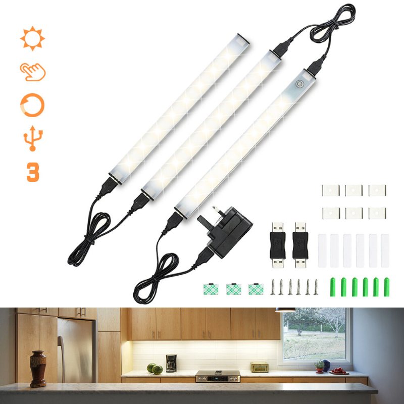 Solmore 3pcs 80 Led-skåpsljus Smd2835 Usb Touch Dimbar Hemrumsgarderob Barlampa Eu-kontakt