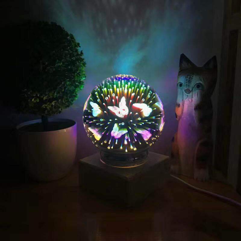 Trä Färgglad 3d Magic Ball Projektionslampa Usb Power Nattljus För Juldekorationer Lights Xmas Gift