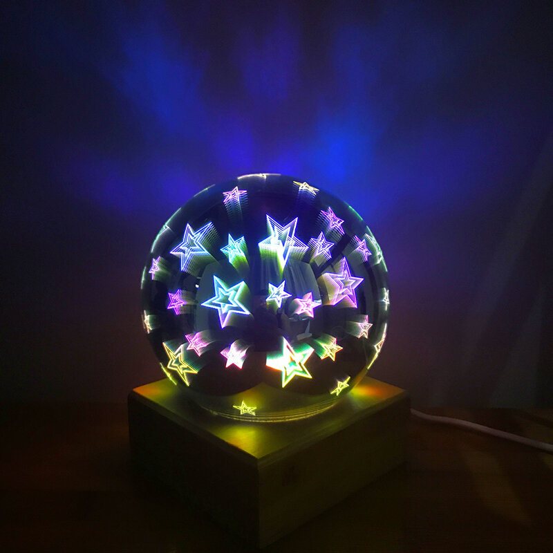 Trä Färgglad 3d Magic Ball Projektionslampa Usb Power Nattljus För Juldekorationer Lights Xmas Gift