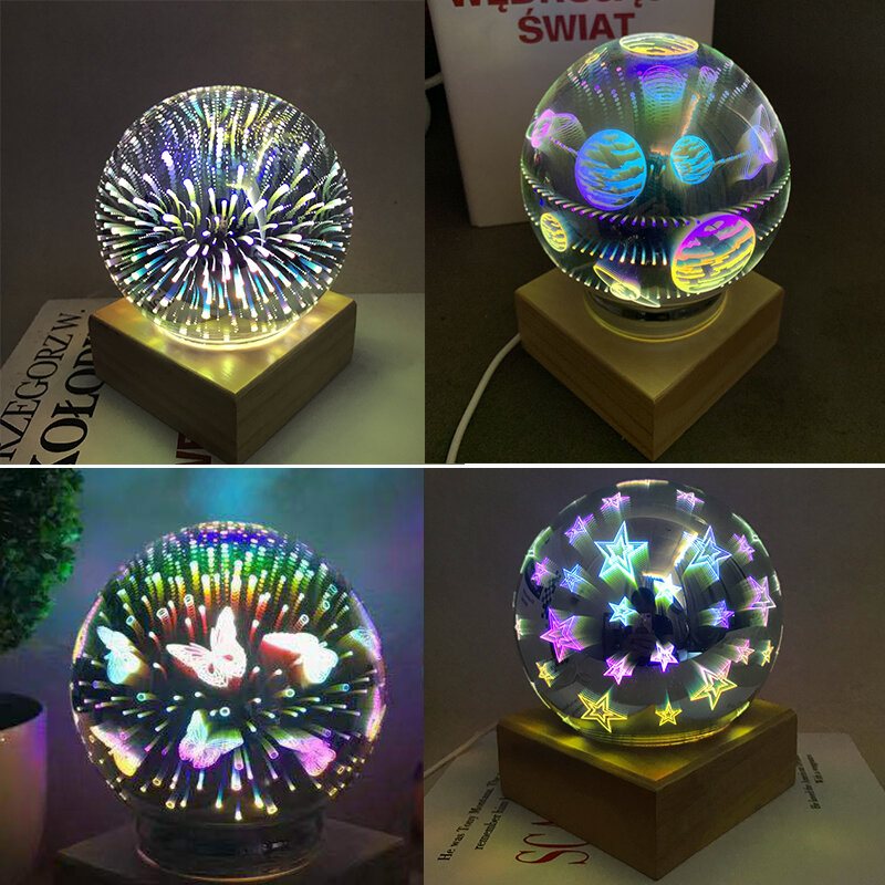 Trä Färgglad 3d Magic Ball Projektionslampa Usb Power Nattljus För Juldekorationer Lights Xmas Gift