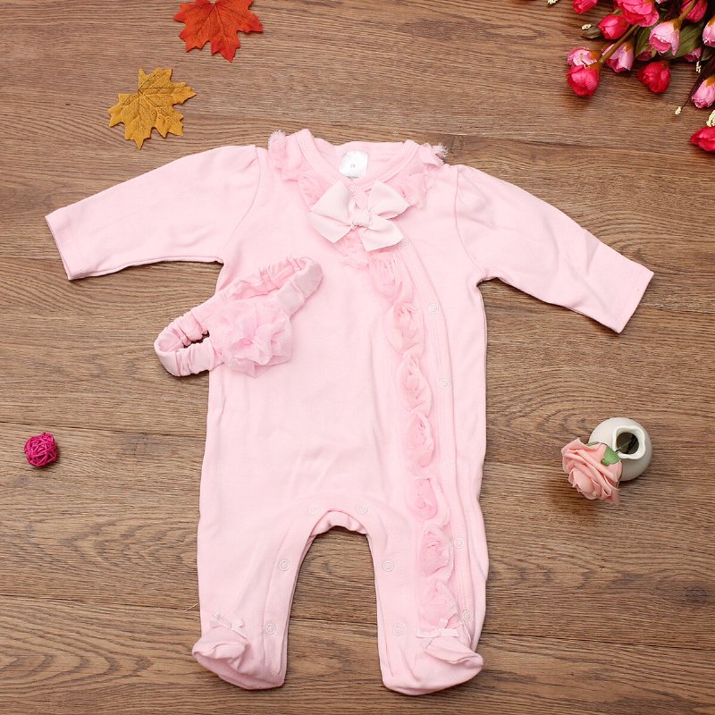 22'' Handgjorda Rosa Dockakläder Reborn Newborn Baby Girl Jumpsuit Huvudbonad