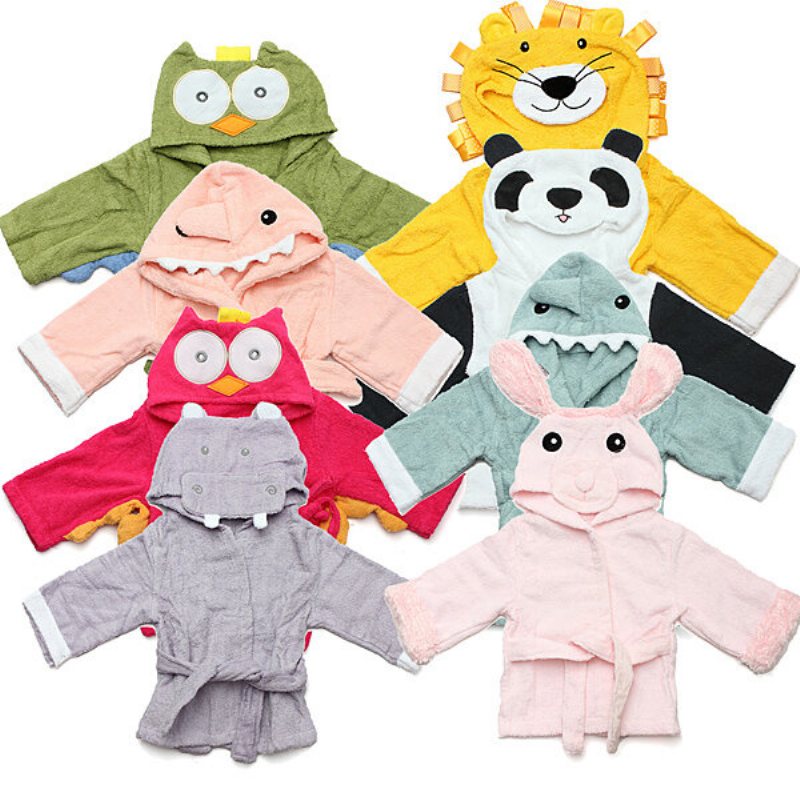 Baby Nighty Pyjamas Barn Småbarn Djur Cartoon Badrock Handduk