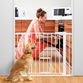 Comomy Extra Bred Pet Gate För Hund Katt Djur Baby Staket Pennor Med Svängdörr Kids Play 30" Tall Doggie För Trappor Dörröppning Vit/svart