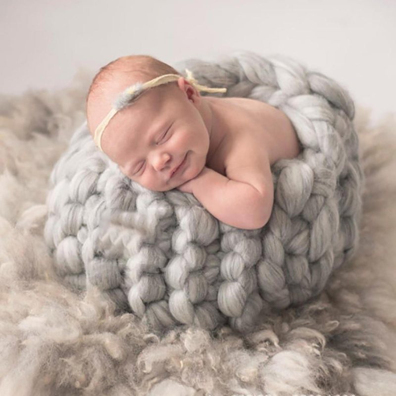 Nordiskt Stickat Söt Äggskal Nyfödd Baby Nest Hatt Sovsäck Fotorekvisita Fotografi Shoot Kudde