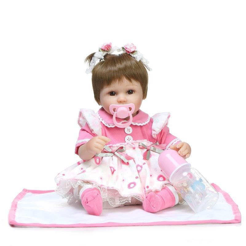 Npk 16 Tum 42 cm Reborn Baby Two Pigtail Mjuk Silikondocka Handgjorda Verklighetstrogna Girl Dolls