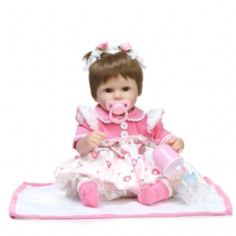 Npk 16 Tum 42 cm Reborn Baby Two Pigtail Mjuk Silikondocka Handgjorda Verklighetstrogna Girl Dolls