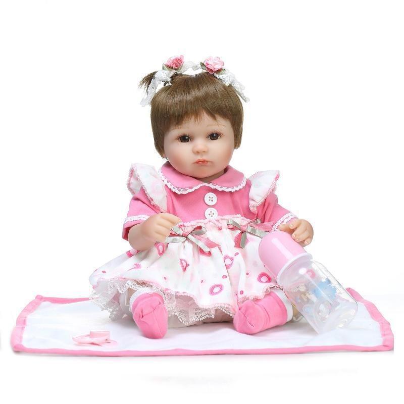 Npk 16 Tum 42 cm Reborn Baby Two Pigtail Mjuk Silikondocka Handgjorda Verklighetstrogna Girl Dolls