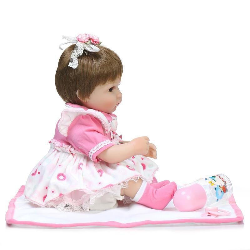 Npk 16 Tum 42 cm Reborn Baby Two Pigtail Mjuk Silikondocka Handgjorda Verklighetstrogna Girl Dolls