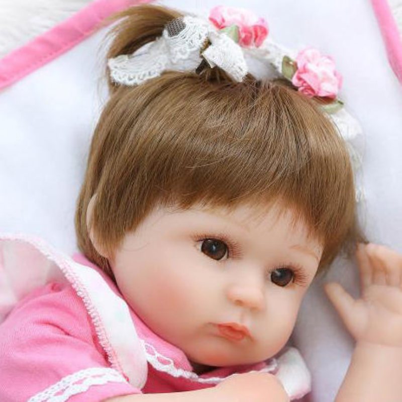 Npk 16 Tum 42 cm Reborn Baby Two Pigtail Mjuk Silikondocka Handgjorda Verklighetstrogna Girl Dolls