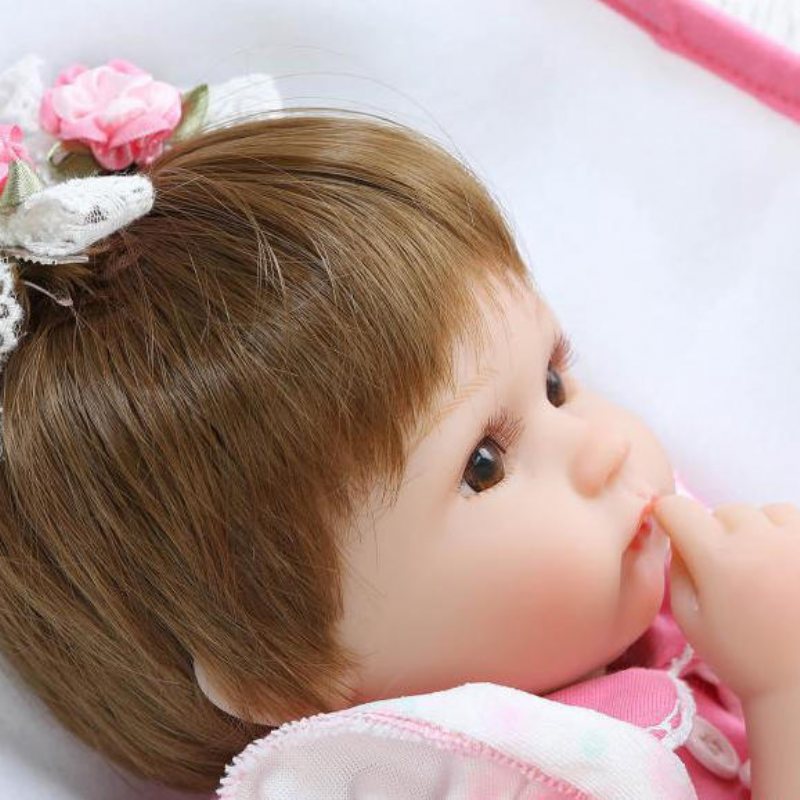 Npk 16 Tum 42 cm Reborn Baby Two Pigtail Mjuk Silikondocka Handgjorda Verklighetstrogna Girl Dolls