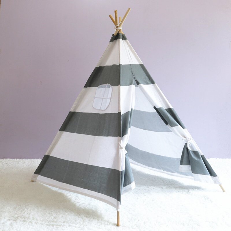 Stort Tipi-tält Barn Bomull Canvas Lek House Boy Girls Wigwam